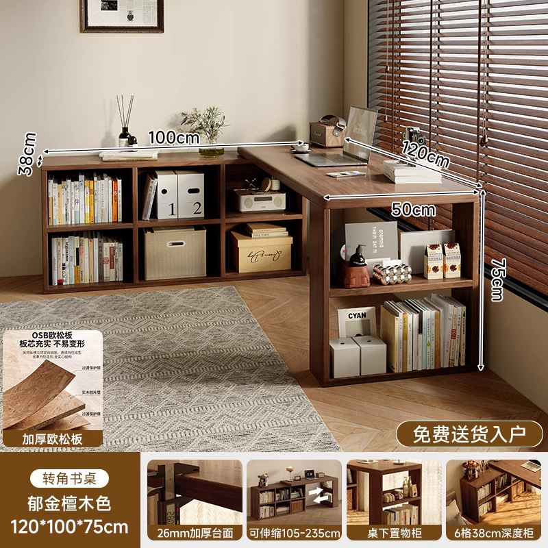 Escritorio de esquina, estantería, escritorio de dormitorio para niñas de estilo antiguo, escritorio de computadora en forma de L para estudiantes que aprenden a escribir en casa