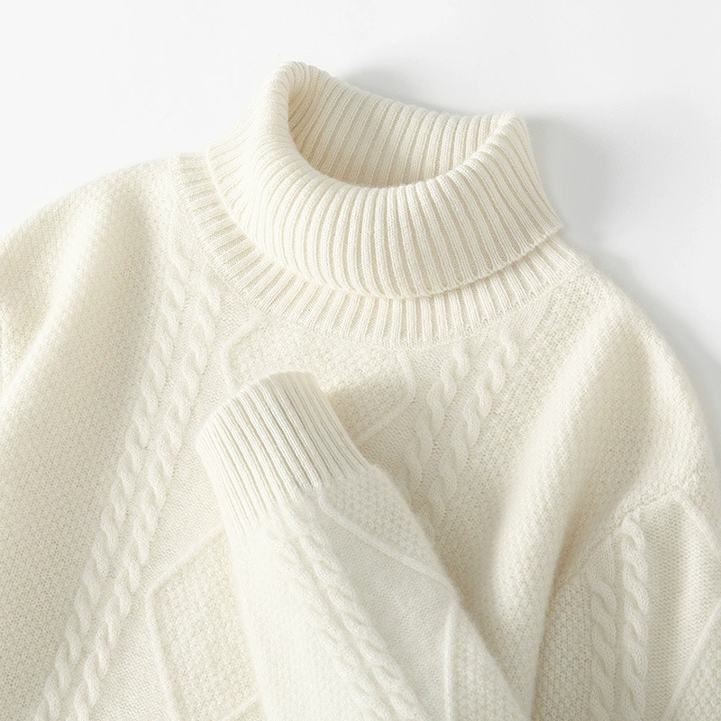 Кашемировый свитер Мужская водолазка утолщенный базовый свитер Свободный Молодежный жаккардовый повседневный бизнес-база свитер из чистой шерсти