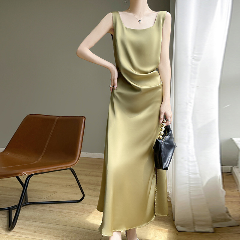 Temperament 2025 New Mulberry Silk Satin Suspender Skirt Women's Summer Style Extra Long Pleated Hip Skirt Slim Fit Temperament 2025 New Mulberry Silk Satin Suspender Skirt Women's Summer Style Extra Long Pleated Hip Skirt Slim Fit