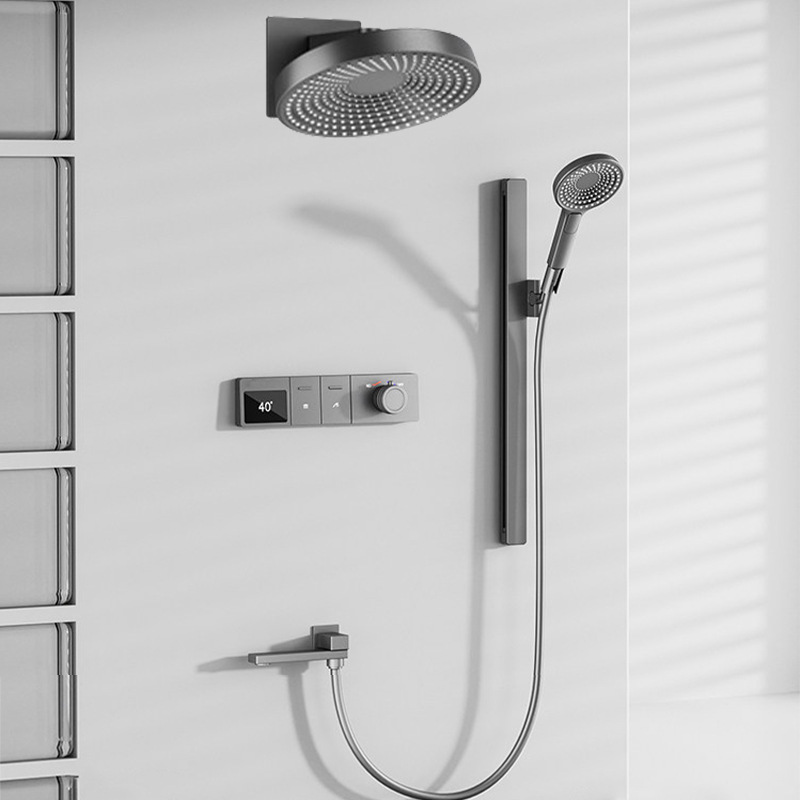Concealed Shower Set with Minimalist Ceiling-Mounted Spray, Hidden Wall-Mounted Thermostatic Digital Display for Hotel Bathroom and Home Use