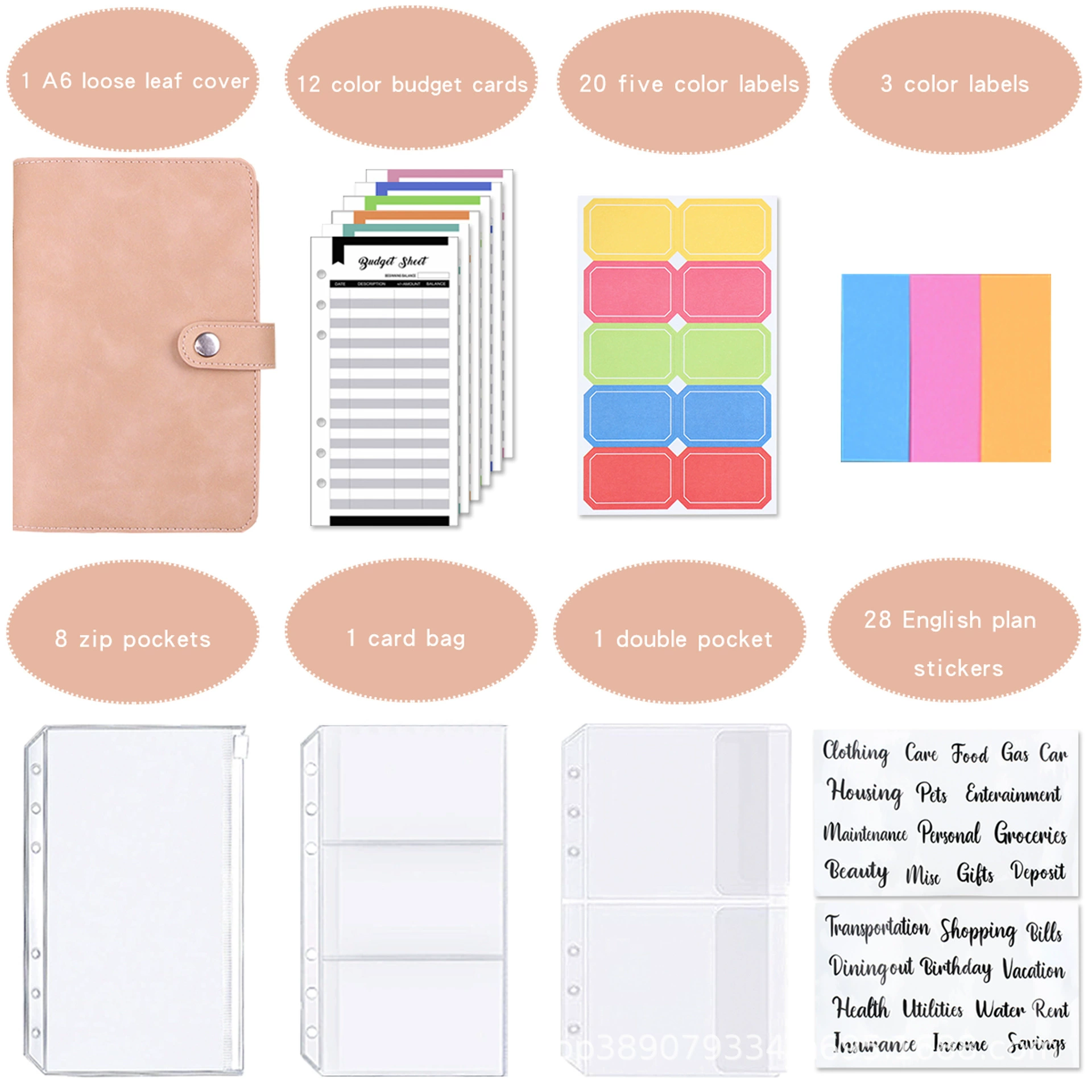 Planner Binder Notebook, PU Cover, Tear-Off Budget Sheets 27 pcs, A5-Style Organizer