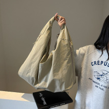 大容量托特包女新款简约纯色百搭慵懒风单肩包休闲通勤逛街布包