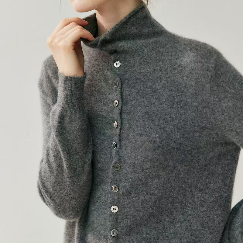 Front and Back Double Wear Soft Baby Cashmere Knitted Cardigan Women's Turtleneck Outwear Loose Bottoming Sweater