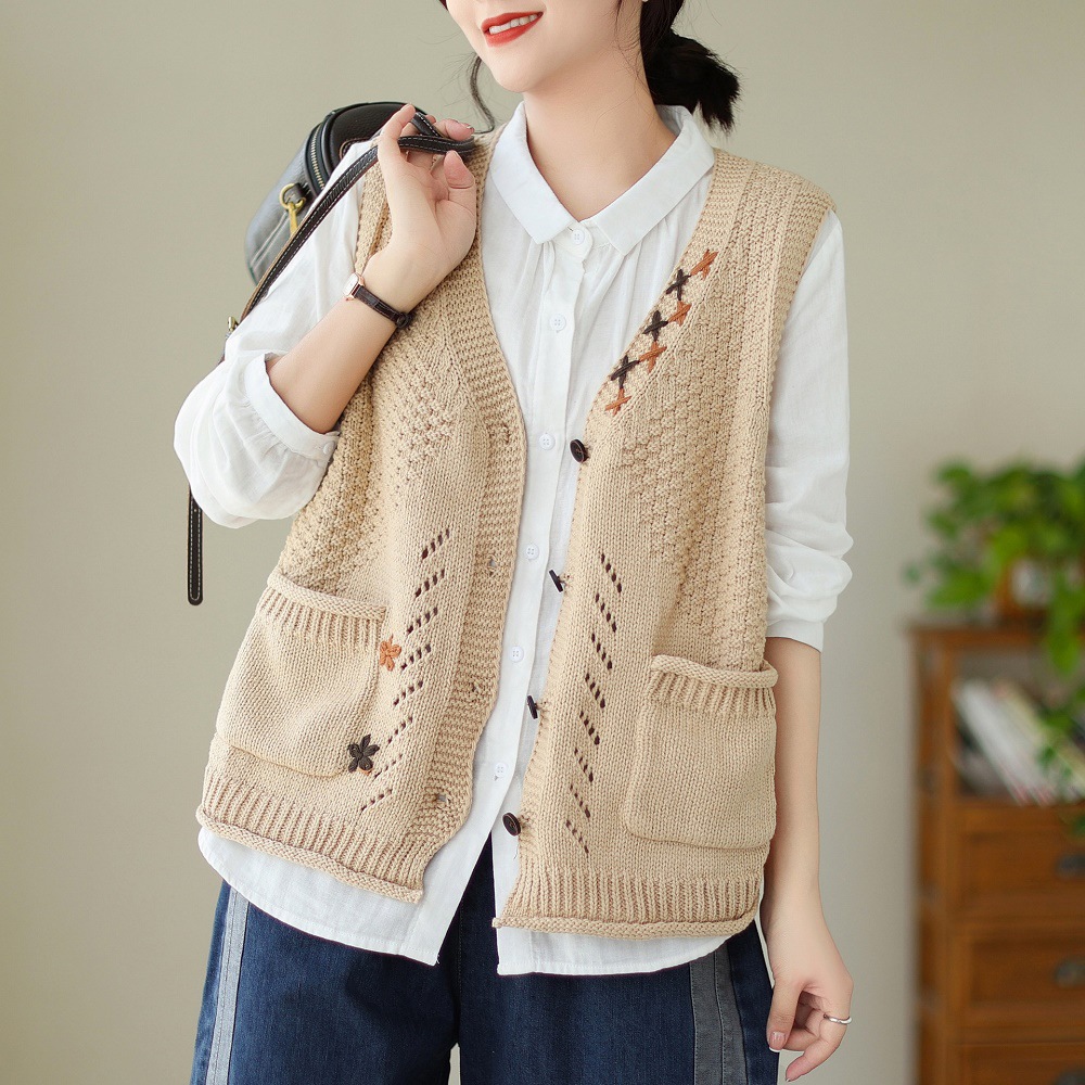 针织马甲女外穿新款背心时尚复古毛衣叠穿春秋文艺毛衣开衫上衣潮