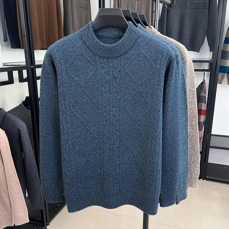 Temporada de otoño y invierno nuevo 100% puro suéter de lana para hombres cuello redondo suéter suelto suéter de lana