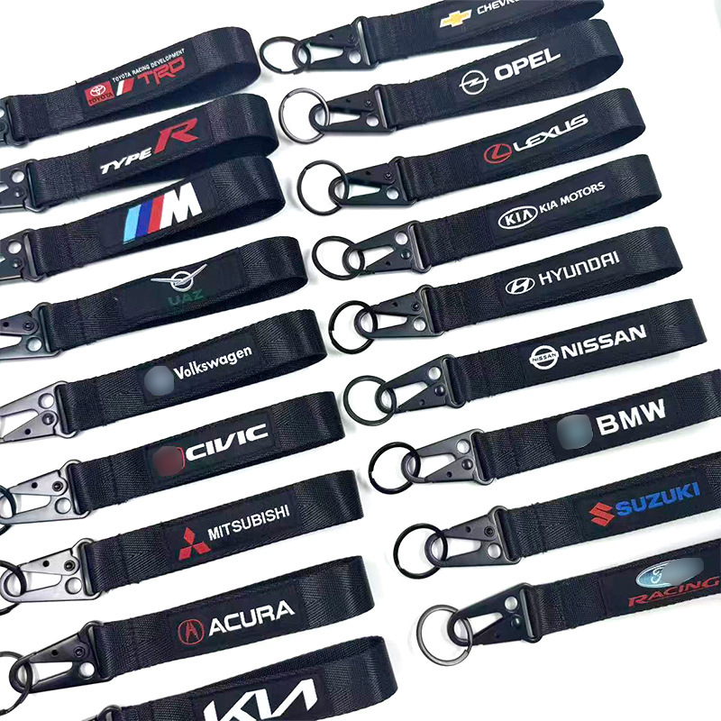 In-Stock Motorcycle Logo Embroidery Patch with Carabiner Eagle Beak Buckle Keychain Black