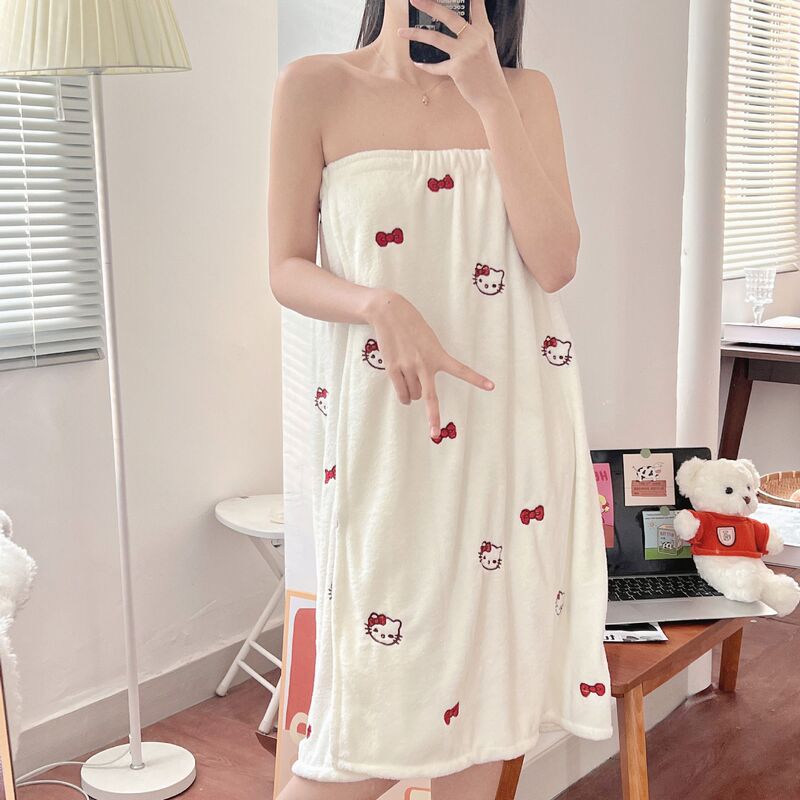 hellokitty浴巾女生珊瑚绒柔软吸水洗脸巾可爱kt猫学生毛巾干发帽|undefined