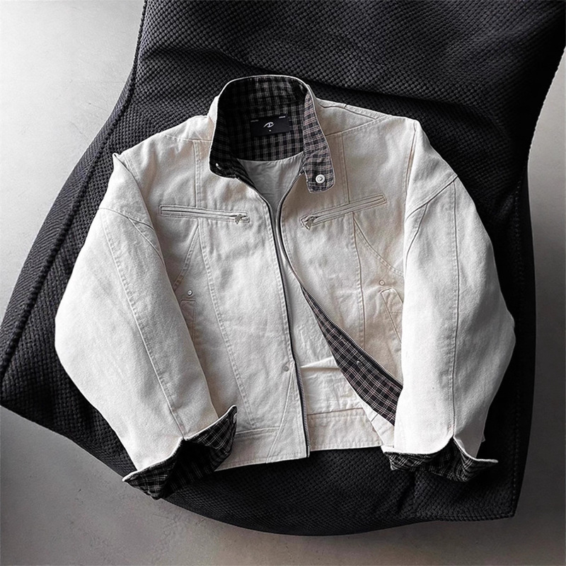 Cleanfit Harrington Denim Jacket Men's Spring & Fall Washed Trendy Brand Stand-Up Collar Baseball Uniform American Work Jacket