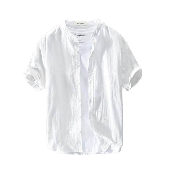 Linen Shirt Men's Short-sleeved Collar Summer Thin Loose Cotton and Linen White Shirt Men's Fresh Style Casual Shirt Men's Shirt