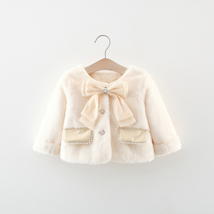 24 winter new girls fleece-lined thickened long woolen sweater hooded coat children's coat bag