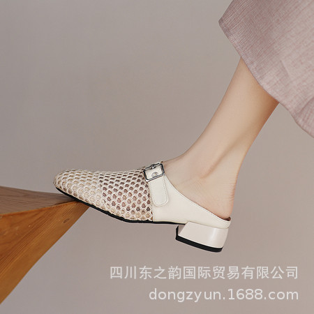 Woven Toe Cap Half Slippers Women's Slippers 2025 Spring and Summer New Round Toe Belt Buckle Flat Bottom Inner Heightening Sandals Woven Toe Cap Half Slippers Women's Slippers 2025 Spring and Summer New Round Toe Belt Buckle Flat Bottom Inner Heightening Sandals
