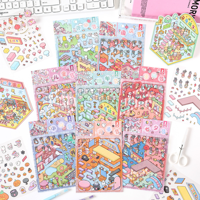 Yuezhen Hot Festival Pegatinas creativas Pegatinas de paisajismo Pegatinas transfronterizas Pegatinas de escena en miniatura Pegatinas 3D