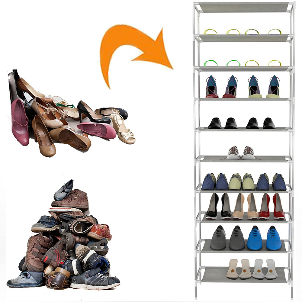 Zapatero de una sola fila de 10 capas para el hogar económico que ahorra espacio de almacenamiento a prueba de polvo de múltiples capas puerta simple gabinete de zapatos de gran capacidad