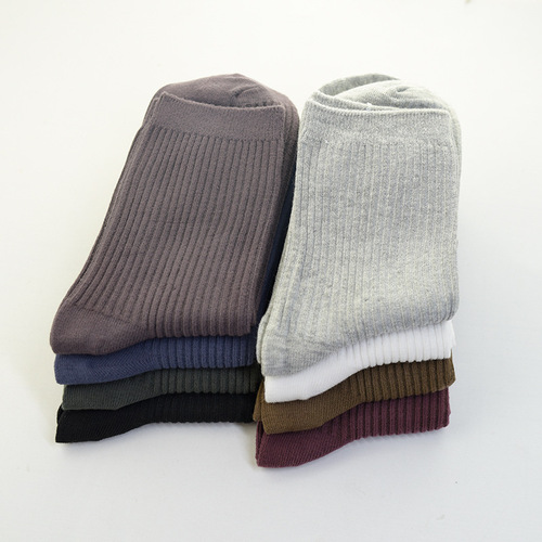Double-needle pure cotton mid-calf men's business solid color versatile socks autumn and winter warm men's deodorant and sweat-absorbent socks