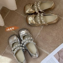 法式银色蝴蝶结魔术贴包头凉鞋女款2025夏季新款配裙子玛丽珍单鞋