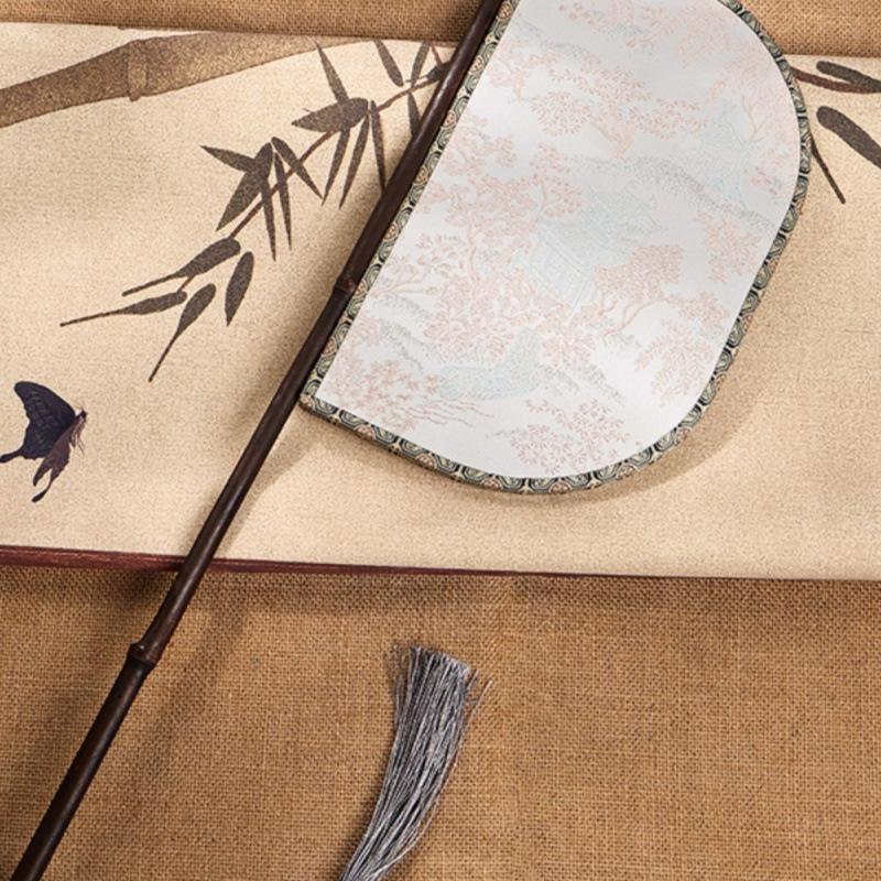 紫竹刀扇长柄汉服走秀拍照道具遮面古风战国袍扇子魏晋表演刀把扇