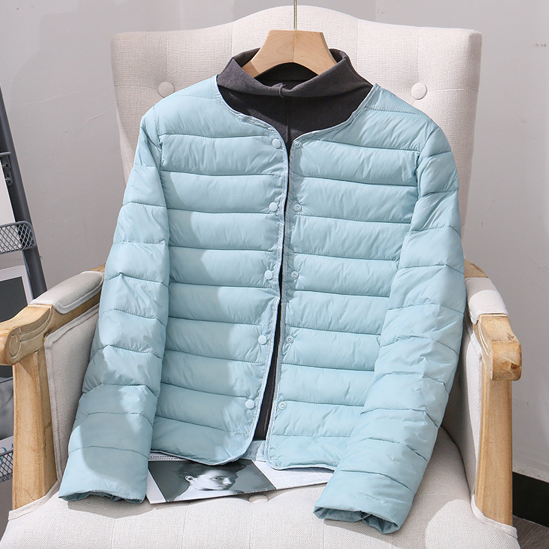 新款轻薄羽绒棉服女短款秋冬季内胆棉衣圆领V领两穿棉袄外套|undefined