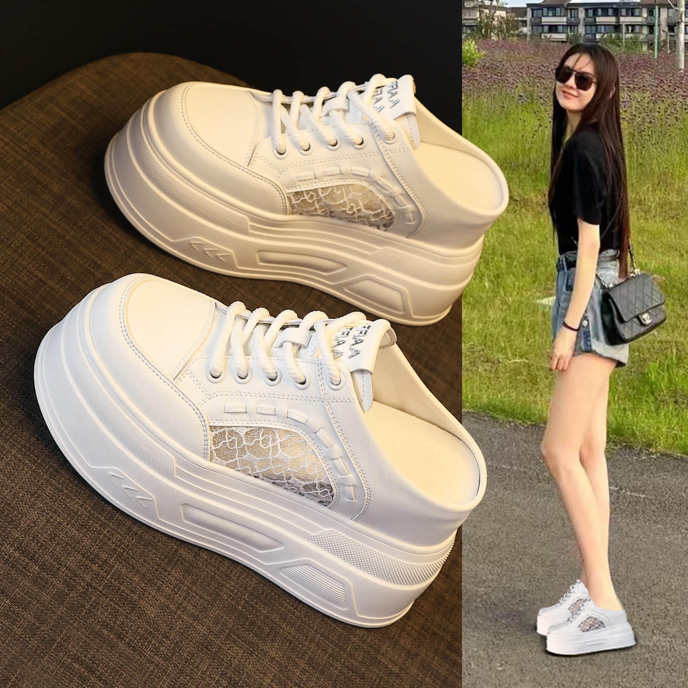 Giày sneaker nữ đế dày lưới thoáng khí trắng phối hợp mọi trang phục — màu trắng