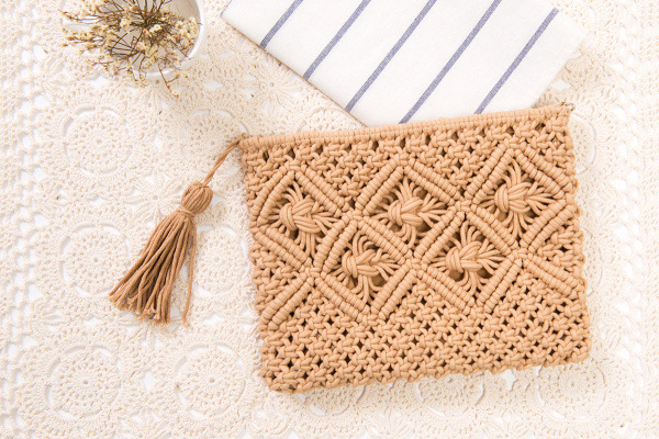 Spring&Summer Season Women'S Gender Vintage Style Style Square Shape Medium Size Women's Medium Cotton Rope Solid Color Vintage Style Square Zipper Crossbody Bag Straw Bag