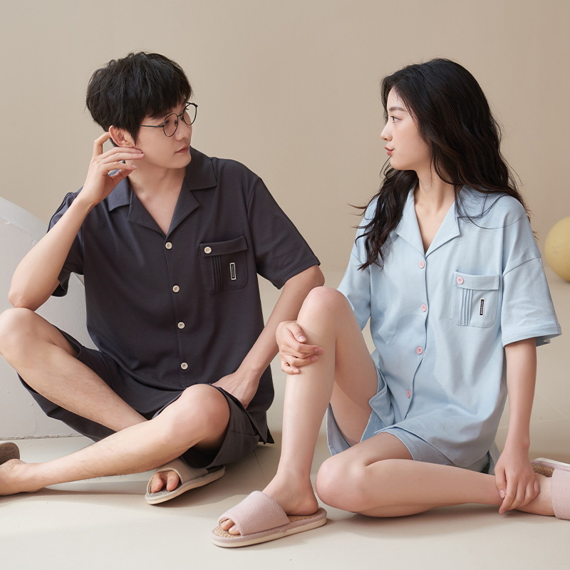 Verano Pull-on pijamas de algodón puro de alta calidad de manga corta pantalones cortos de algodón fino traje de desgaste para el hogar de los hombres y las mujeres