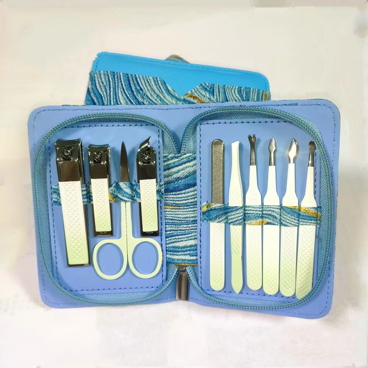 Processing custom stainless steel nail clippers 10 pieces of beauty tools suit eyebrow clip good quality gift promotion