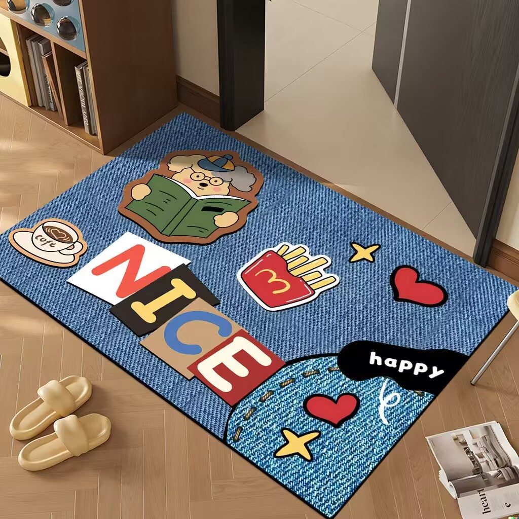 Dust-Removing Carpet at the Bathroom Entrance, Diatom Mud Cartoon Floor Mat, Entrance Door Mat, Anti-Slip, Water-Absorbent Foot Mat at the Entrance