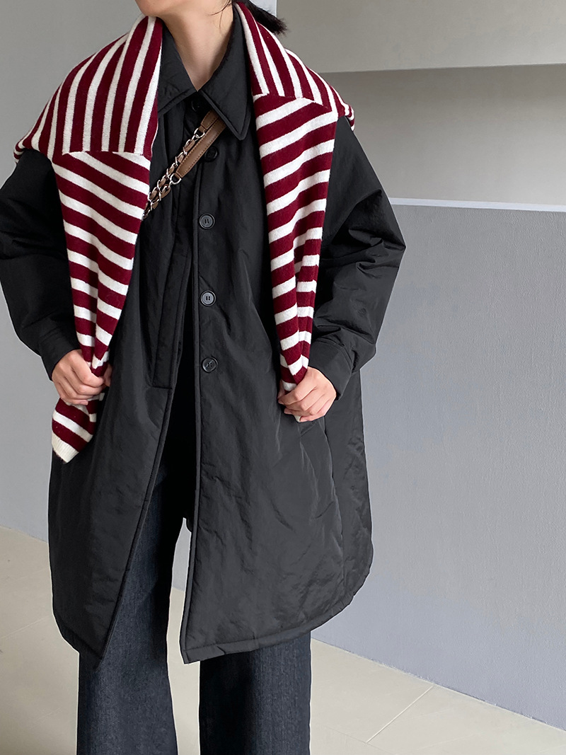 江左雪山キャラメルmuji風軽薄初冬シンプルシルエットコート女性ミディアムロングゆるい綿服1235