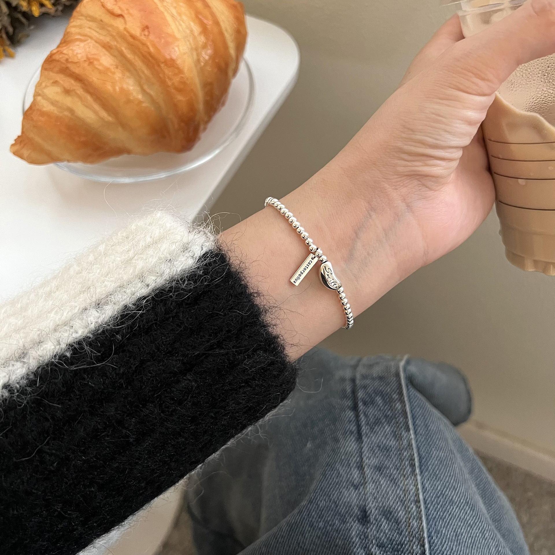 S Pure Silver Smile Pea Hanglabel Dames Handwerk Armband Koud Eenvoudig Koreaans Ontwerp Gevoel Klein en Uniek_voghion.com