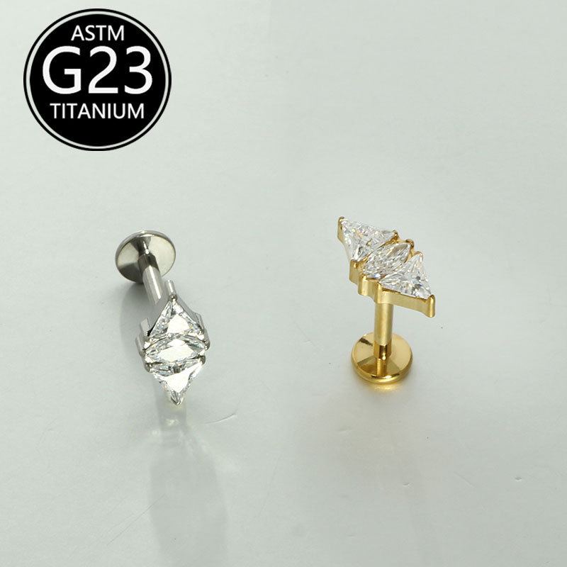 G23 Titanium Labret Stud Lip Piercing Jewelry with CZ Stone - 16G 10mm detail image 7