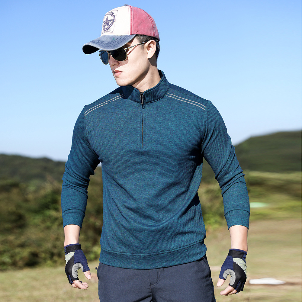 Outdoor Sports Collar Fleece Fleece Clothes Men's Long-sleeved T-shirt Men's Top Breathable Grinded Plush Thickened Warm Autumn