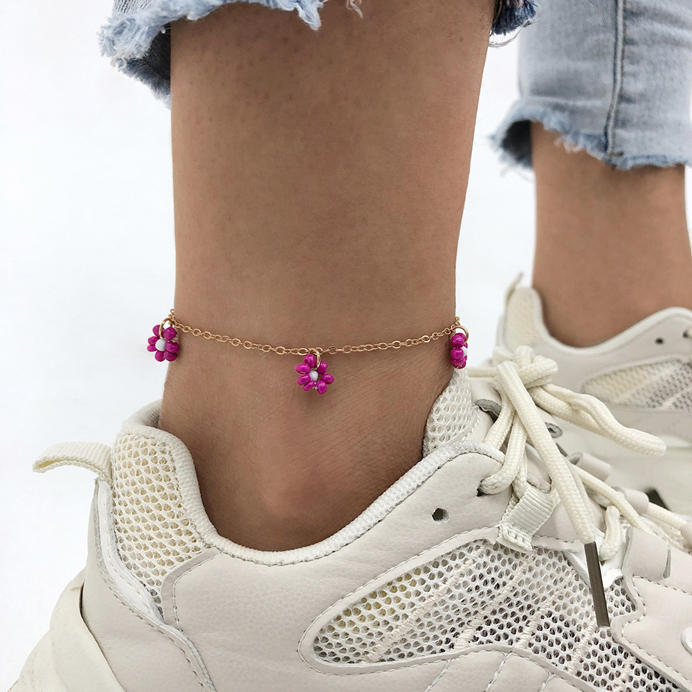 niche design flower foot ornaments simple retro ethnic style anklet geometric rice beads fashion accessoriespicture3
