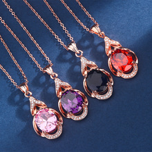 韩版鸽血红碧玺吊坠彩色宝石项链女镀18K镶嵌红宝石水滴首饰