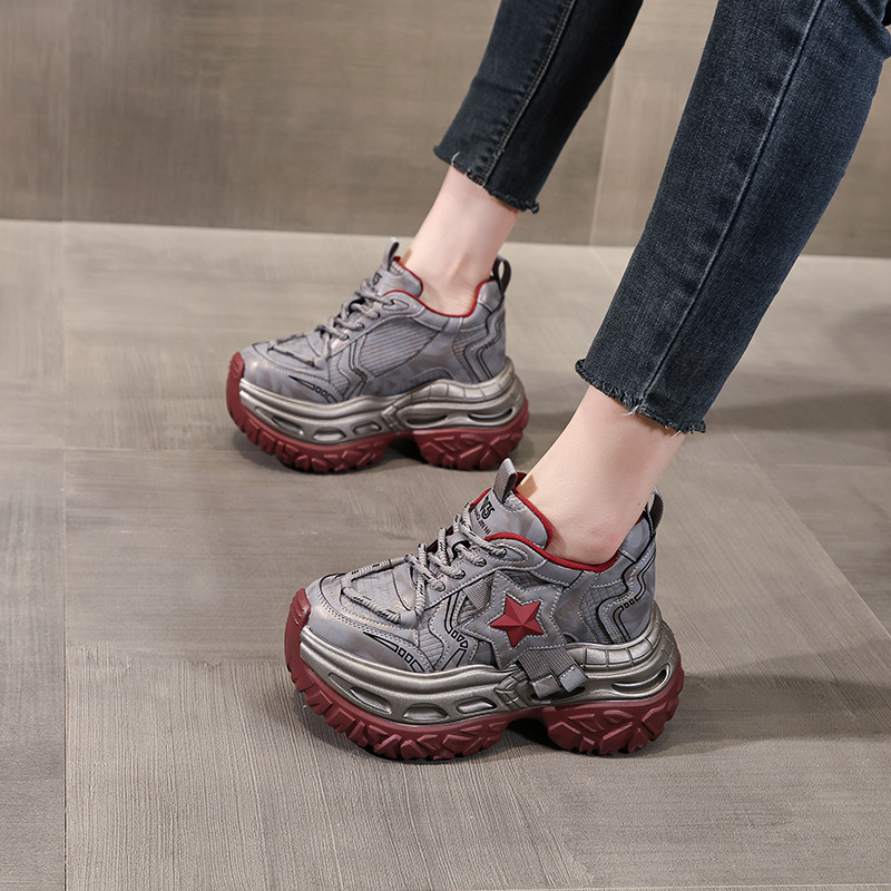 Giày sneaker chunky đế dày tăng chiều cao nữ, đế 9cm — đen