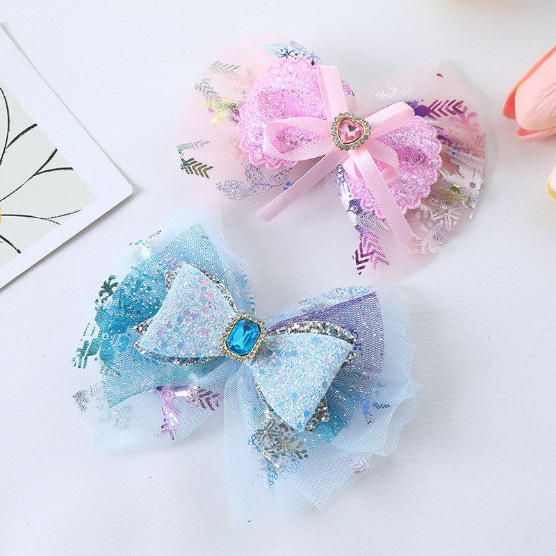 1 Piece Quantity Holiday, Daily Occasion Girl'S Princess Sweet Bow Knot Gauze Inlay Rhinestones Hair Clip