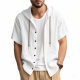 Cross-border Hot Selling European and American Men's Cotton and Linen Casual Short-sleeved Hooded Shirt Hooded Fashion Button Cardigan Beach T-shirt