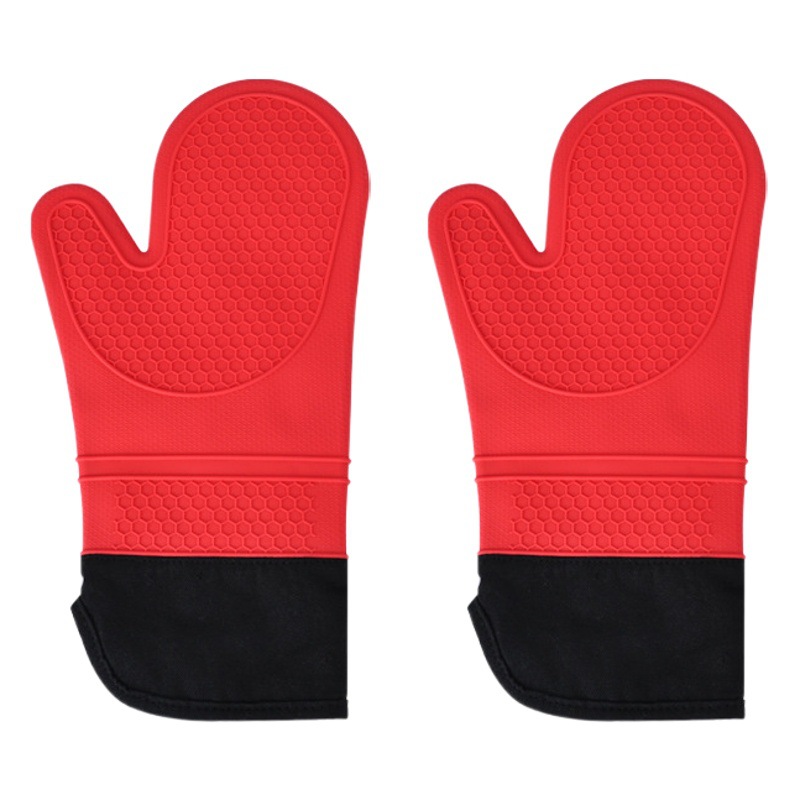 Guantes de silicona alargados acolchados de algodón engrosados para hornear resistentes a altas temperaturas aislamiento térmico cocina horno de microondas horno antiquemaduras utensilios