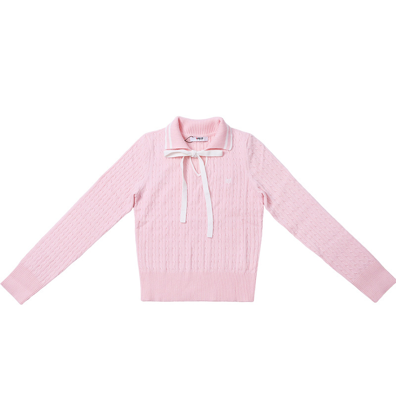 Áo len golf nữ mềm ấm ôm hông, tay dài cổ lọ, họa tiết bướm streamer — YF767 [Dụng cụ truyền phát bướm/Ấm áp/Kẻ sọc mềm] Áo len màu hồng Sakura