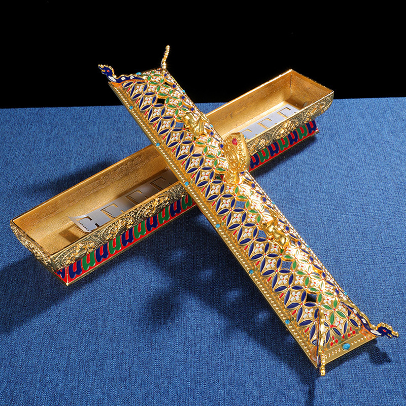 西藏八吉祥彩绘卧香炉藏式家用线香盒密宗大昭寺金轮双鹿香炉代发