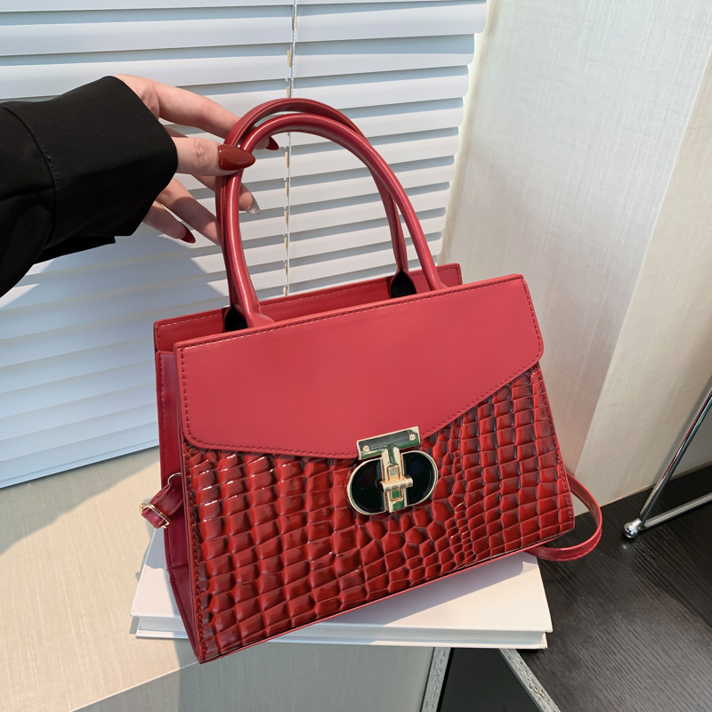 Korean Women's 2024 New Crocodile Pattern Single Shoulder Crossbody Fashion Handheld Small Square Bag_voghion.com