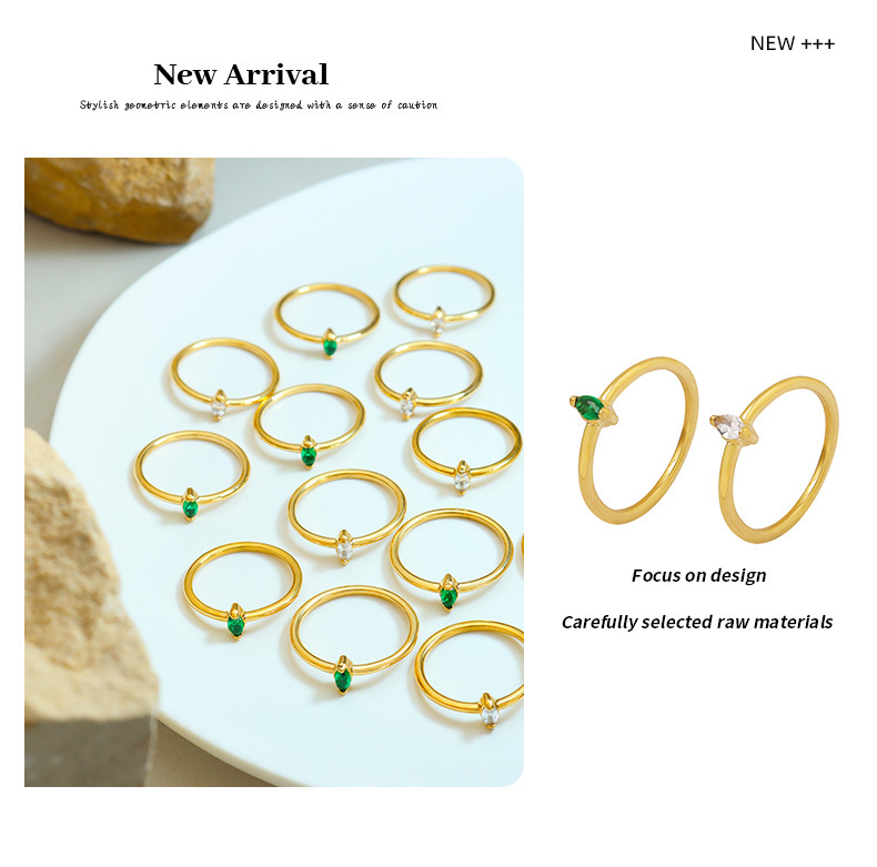 Fashion Geometric Titanium Steel Plating Zircon Rings 1 Piece