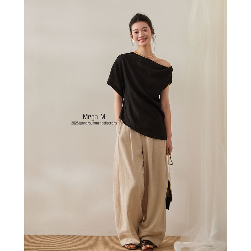 Margameng Guangzhou Shisanhang 2026 New Summer Korean Style Off-Shoulder Blouse Gentle Short-Sleeve T-Shirt Women's Top