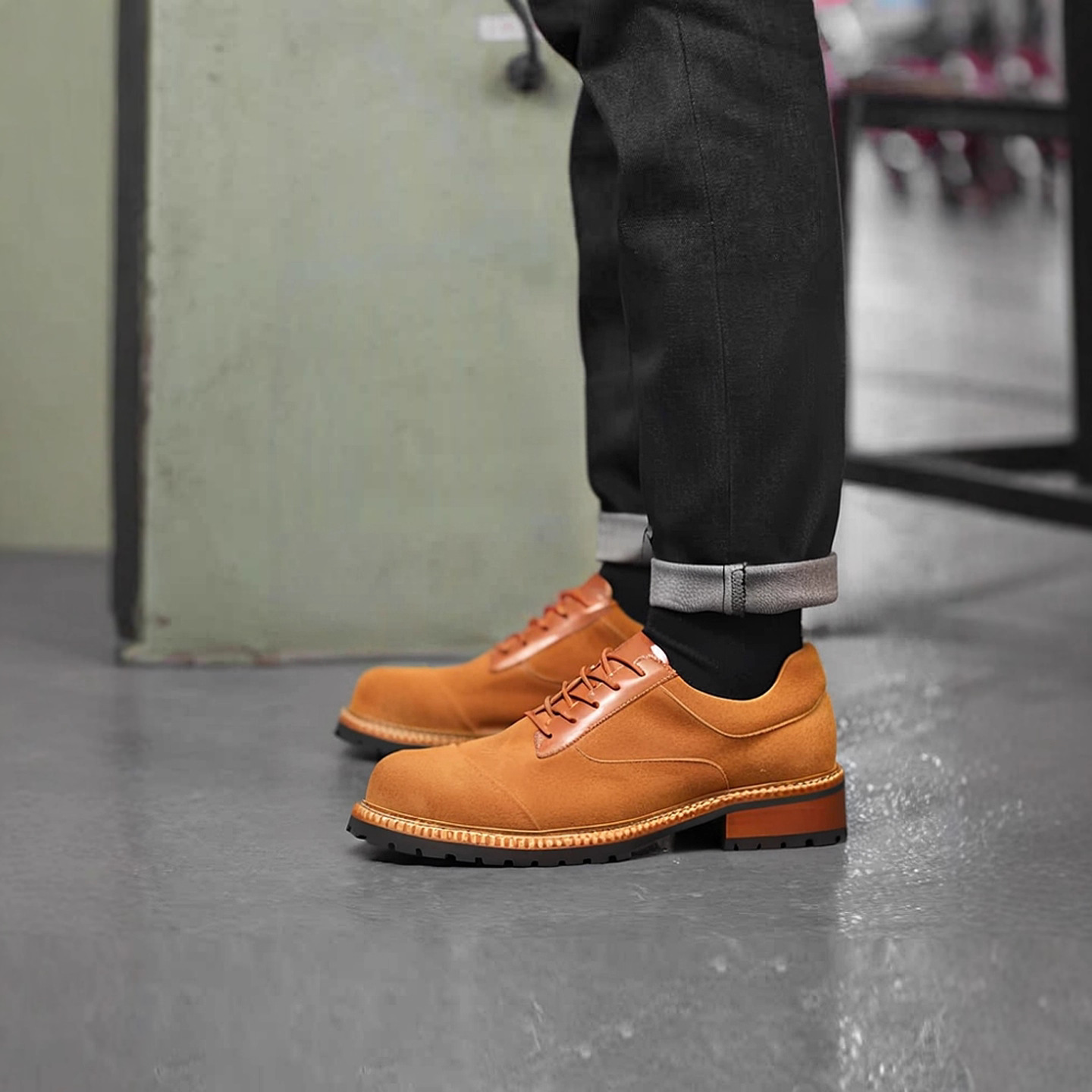 2025秋冬新款英伦真皮工装鞋反绒皮复古时尚休闲手工皮鞋磨砂潮男