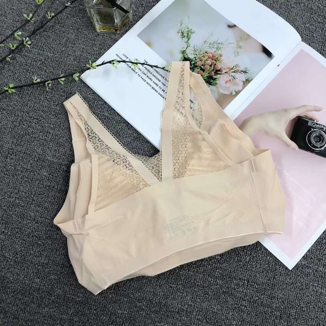 Nueva ropa interior deportiva de las mujeres Jacquard pequeño pecho push up pecho grande pequeño sujetador inalámbrico adhesivo sin costuras Sujetador deportivo