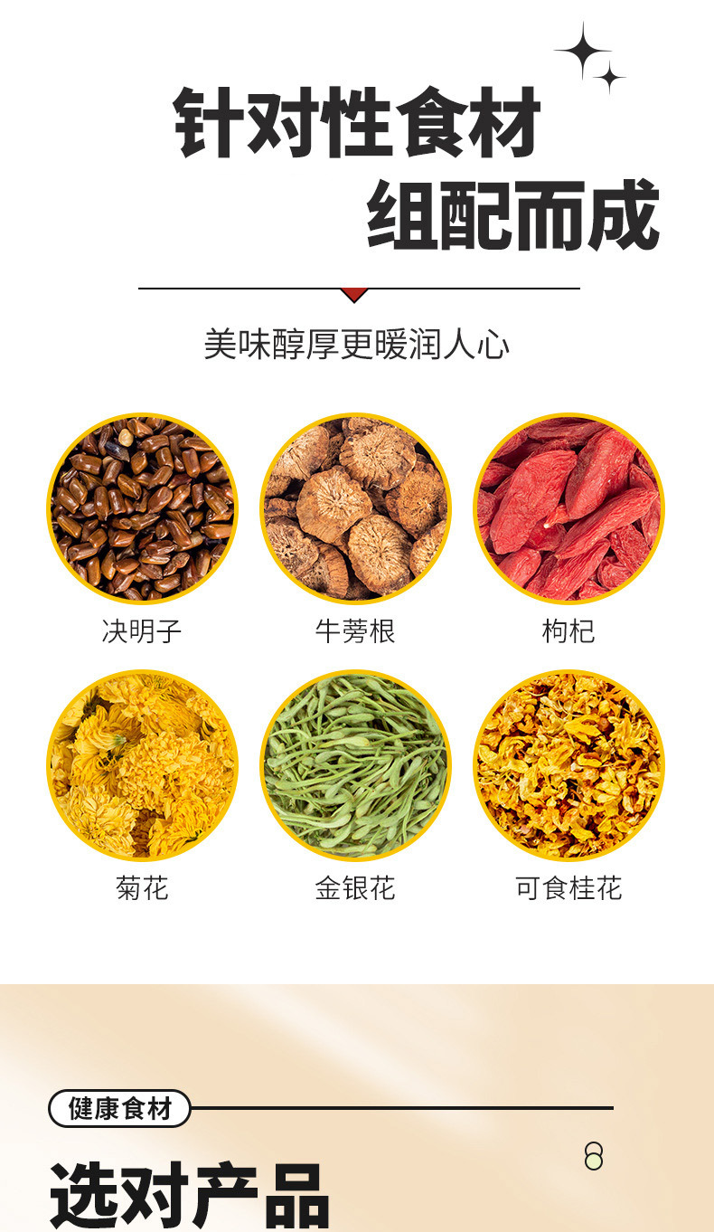 Chrysanthemum Cassia Seed Tea Bags with Goji Honeysuckle and Burdock Herbal Blend 100g Box key features