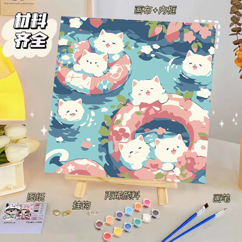 Pintura al óleo digital de bricolaje, dibujos animados para niños, pinturas para colorear hechas a mano, lindos puestos de animación curativos, comercio exterior transfronterizo