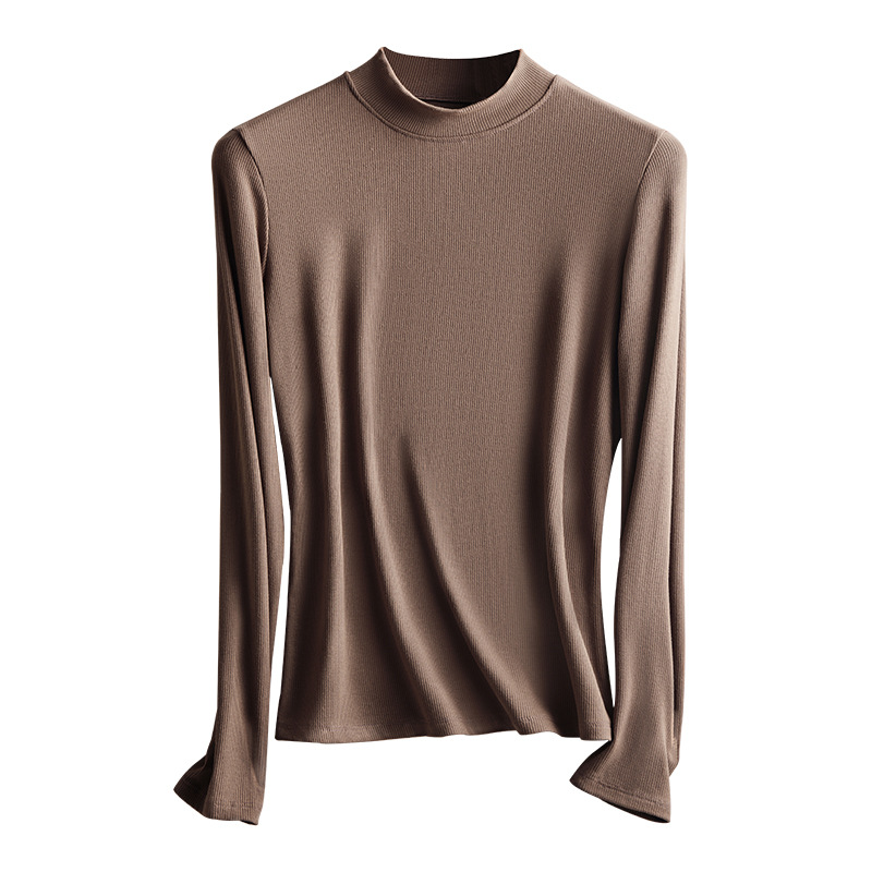 2024 Camisa de fondo de manga larga con hilo de cuello redondo de otoño e invierno simple con un top cálido de mujer delgado de gran tamaño