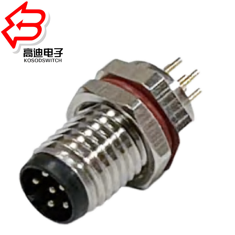 厂家批发M8-6pin板端公头前锁连接器插座法兰插座 3 4 5芯针