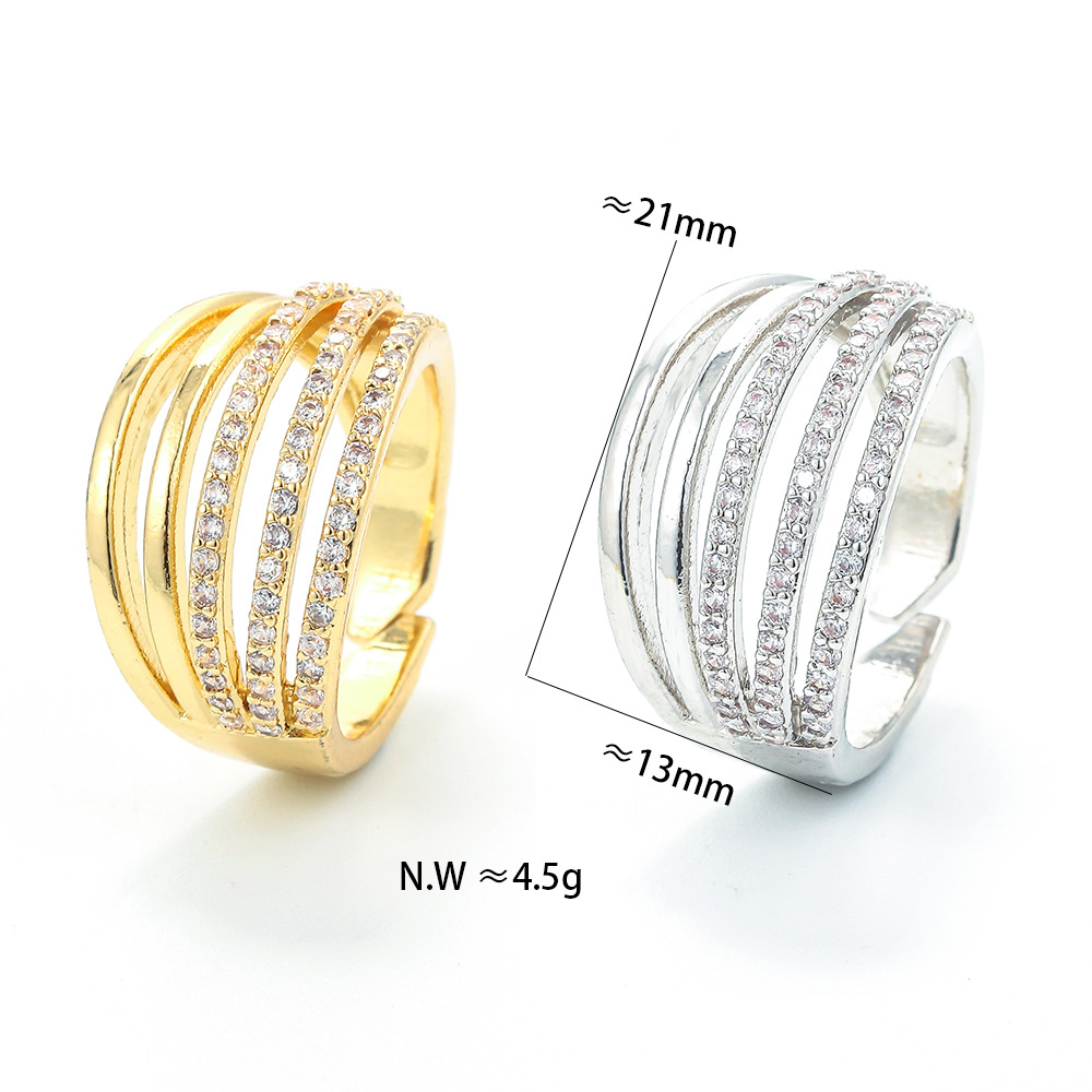 Geometric Pattern Unisex Gender Fashion Multi-layer Copper Inlaid Zircon Hollow Ring