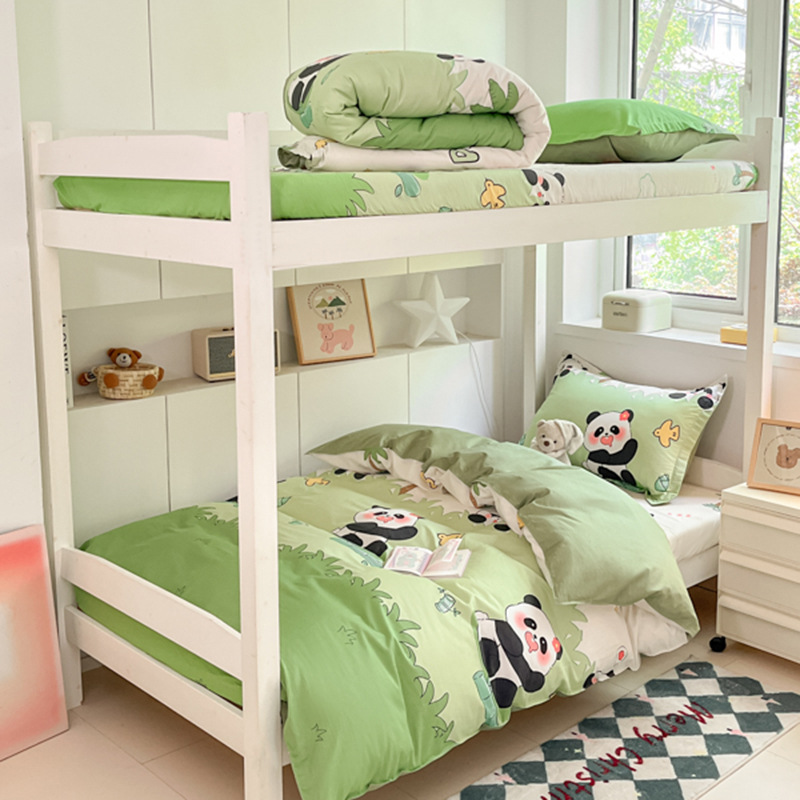 Juego de sábanas impresas de algodón de cuatro piezas Juego de tres piezas para estudiantes individual y doble, dormitorio doméstico de primavera y verano, sábanas lavables a máquina