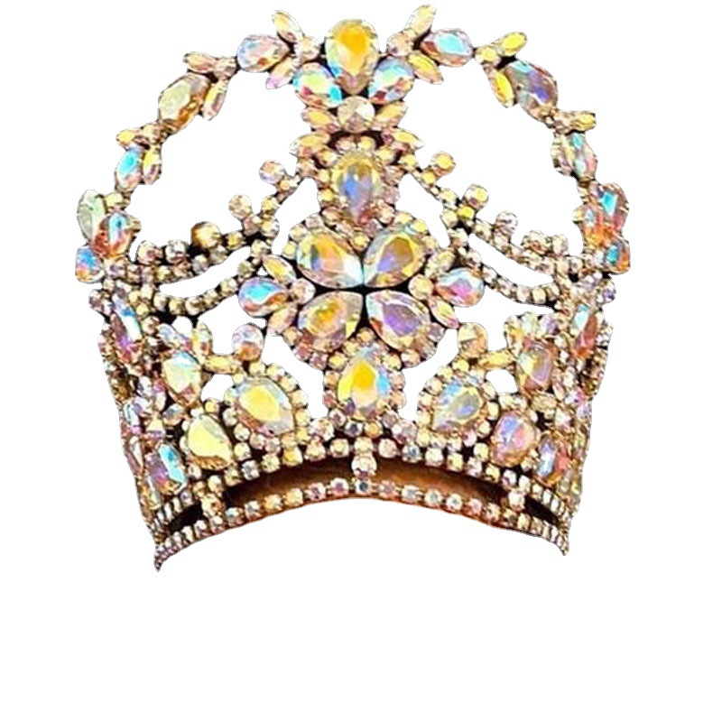 Cruz-frontera caliente rhinestone corona de estilo europeo nupcial de lujo de gran tamaño brillante corona concurso joyería corona